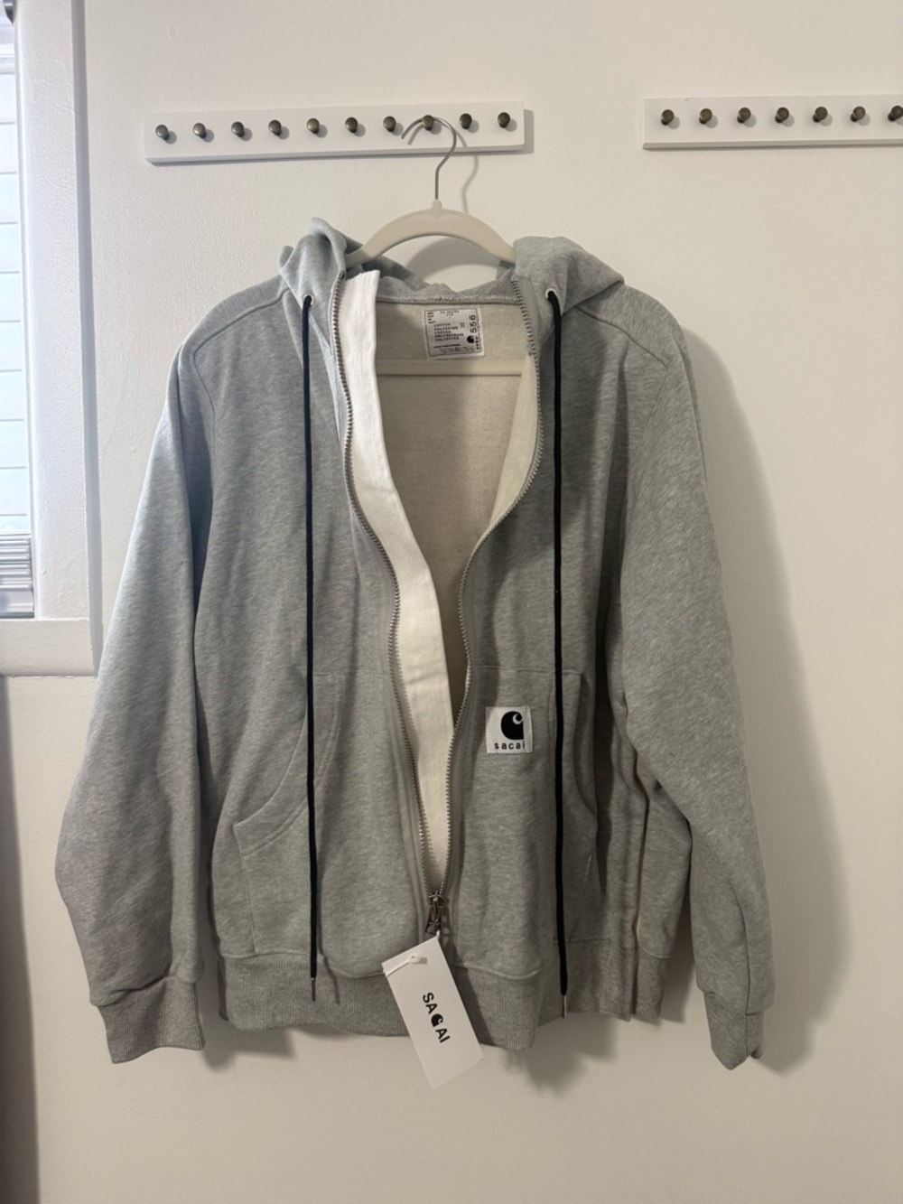 Carhartt Sacai WIP Light Grey Hooded Zip Jacket NWT